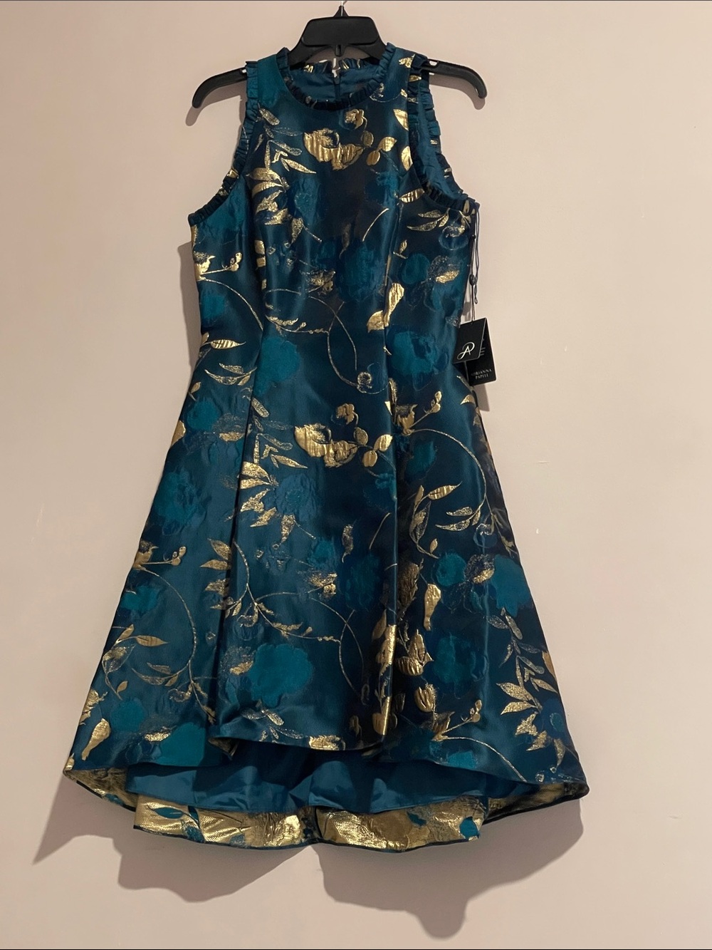 Adrianna Papell Teal and Gold Floral High-Low Dress - Picture 5 of 12